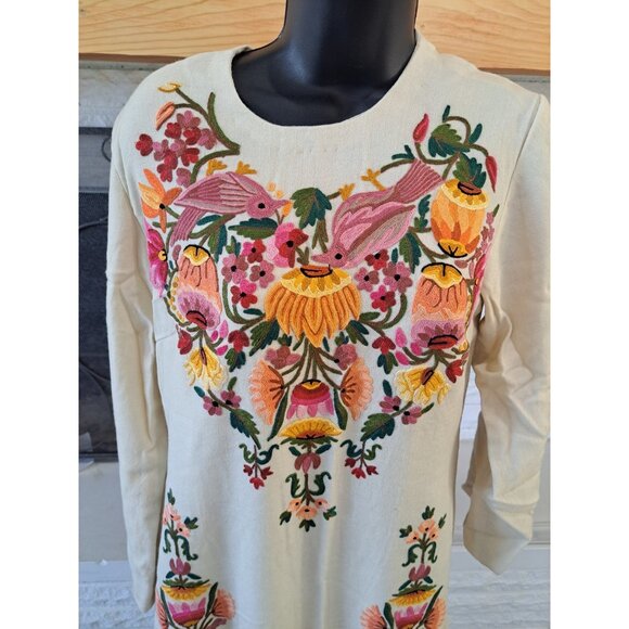 Heavily Embroidered Women's S Maxi Kaftan Dress Multicolor Peacock Bird Floral - Picture 5 of 12